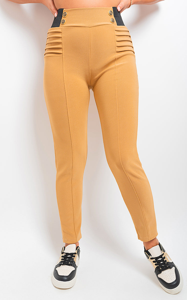 Elastic Waist Button Detail Leggings-6